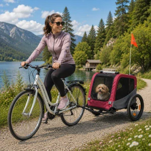 TRIXIE Vozík za kolo, S: 56 × 64 × 61/125 cm, do 15 kg, šedá/červená